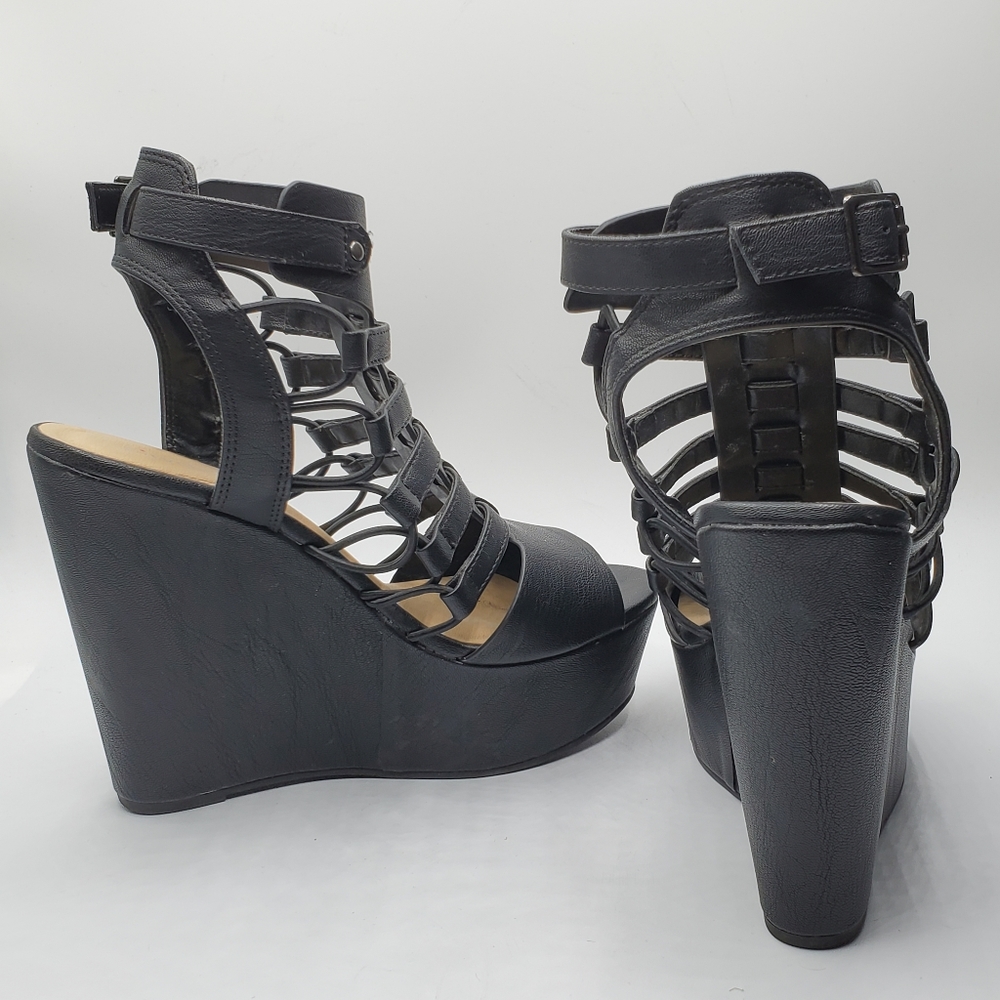 Rare 90s y2k 1.75" platform, 5.25" wedge heel strappy sandals size 5.5 - Picture 7 of 11